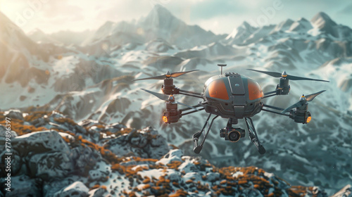A high-tech drone with a built-in camera and intelligent flight modes