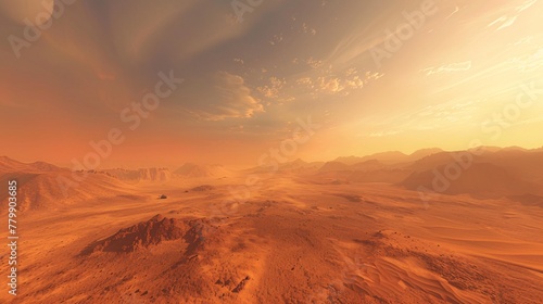 a desert landscape with hills and clouds