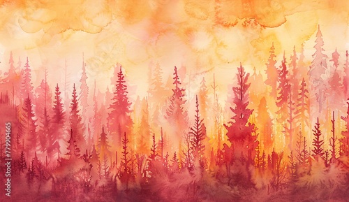 a watercolor painting of trees