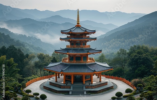 Japan Buddhist pagoda. Pagoda with natural view in the morning. Religious building