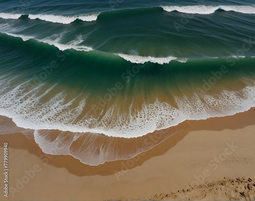 Sandy beach. view of the sandy beach. The sea wave rolls on the shore. Sea coast view from the air. Aerial photography of the sea wave. The ocean and beach.