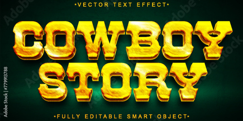 Worn Western Cowboy Story Golden Vector Fully Editable Smart Object Text Effect
