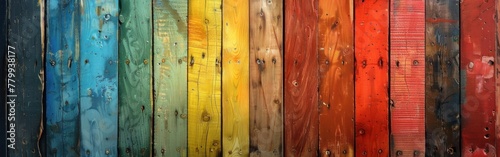 Rustic Wooden Texture with Rainbow Colors and LGBT Pattern - Abstract Painted Wall, Table, and Floor Background for Panorama Banner