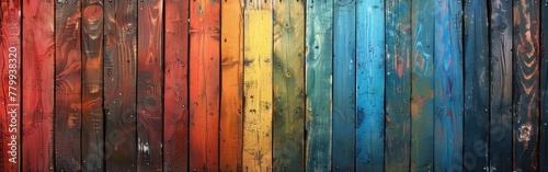 Rustic Wooden Texture with Rainbow Colors and LGBT Pattern - Abstract Painted Wall, Table, and Floor Background for Panorama Banner