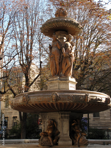 Fontaine Louvois - monumental public fountain in Square Louvois - rue Richelieu - Second Arrondissement - built between 1836 and 1839 during the reign of King Louis-Philippe - Paris - France