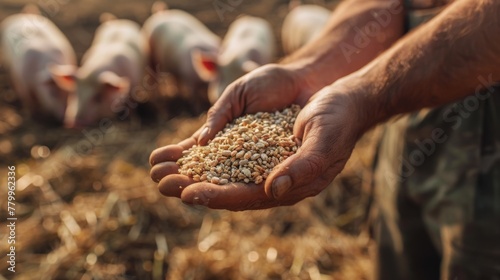 Farmer Holding Feed in Hand