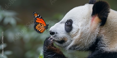 panda and butterfly Concept: wildlife conservation, zoo and environmental organizations.