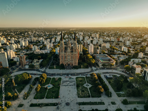 aerial view of Plaza Moreno Fountain in la plata town in Argentina