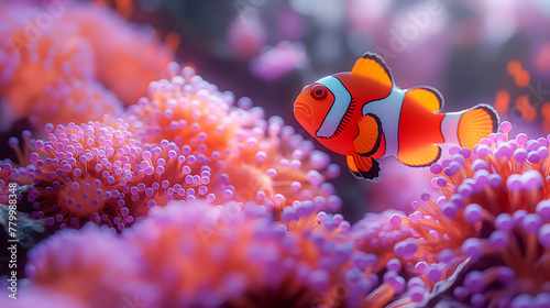 Clown anemonefish (Amphiprion bicolor) in a coral reef