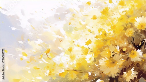 Yellow and white flower petals in a painterly style with a mostly white background