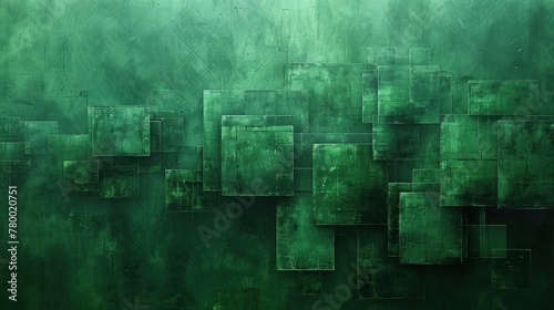 A modernist vision in viridian, fine lines forming a complex web against a dark green background, suggesting a high-tech labyrinth