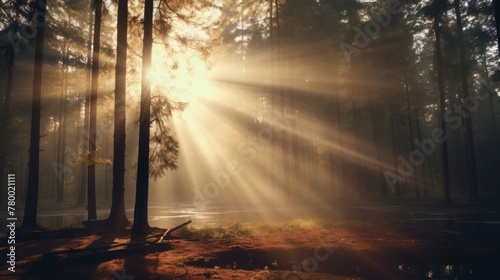 A glimpse of sunlight: The morning sun breaks through the mist, transforming the forest into a magical realm.