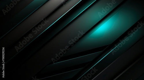 A digital abstract design with deep green hues interlaced with black geometrical shapes and subtle lighting