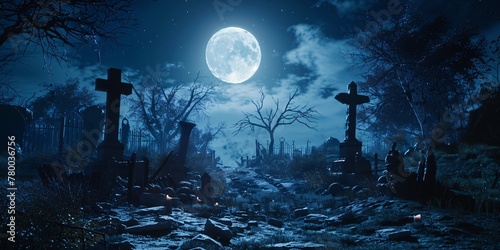 a moon over a cemetery