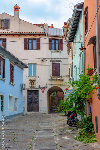 Colorful street in the center of Slovenian town Koper