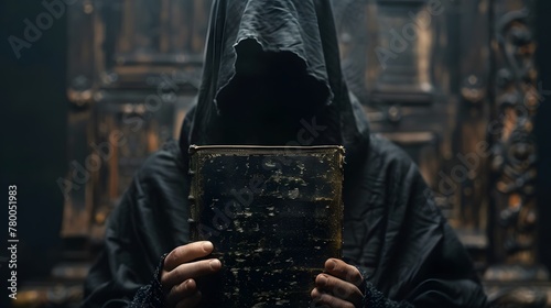 a person in a black robe holding a book