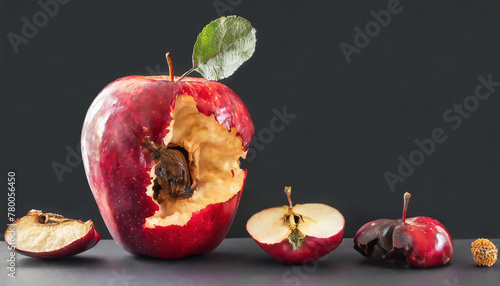 Aging Process of a red apple. Life Cycle Biology 