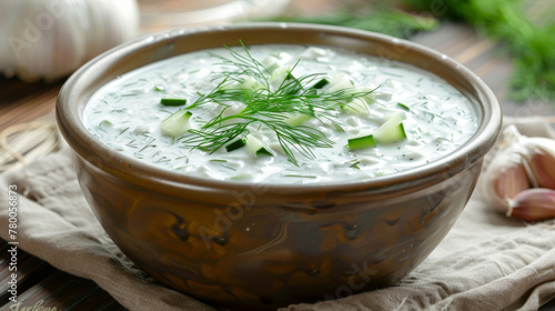 Chilled soup of yogurt, cucumbers, and dill, perfect for summer