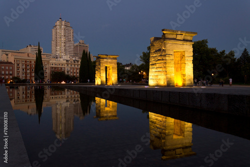 Evening view of Debod temple in Madrid, Spain