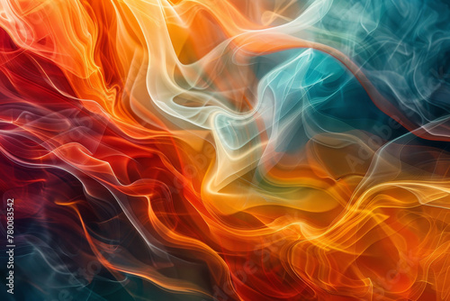 Abstract patterns of swirling smoke in orange-blue tones. Background. The play of light and color in an abstract dance of smoke, creating a sense of movement and picturesque harmony.