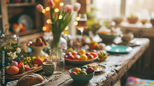 Hosting gatherings with loved ones, enjoying Easter treats, and creating cherished memories during the joyous celebration. Copy Space.
