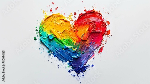 heart made with rainbow colors paint on white background