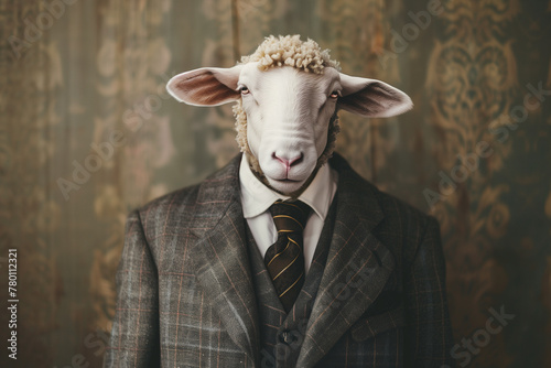 Person in suit and tie with sheep head