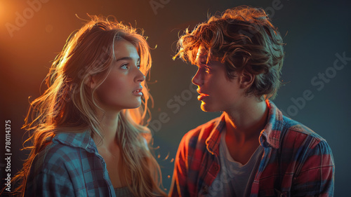 young man and young woman couple arguing with hands and arms gesticulating photorealistic,generative ai