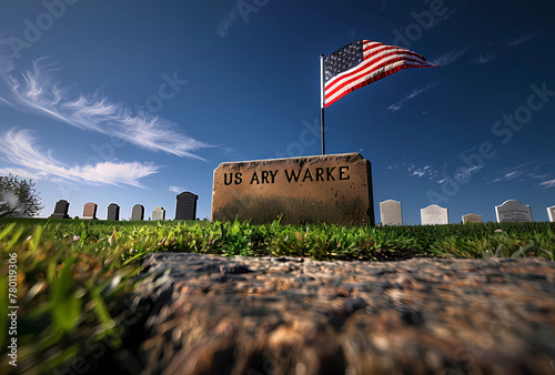 American flag on tombstone