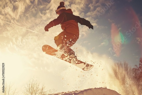 snowboarder jumping in the mountains ai generated art. Beautiful simple AI generated image in 4K, unique.