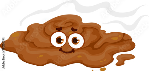 Stinky poop cute cartoon emoji or personage. Toilet shit cute emoticon, stinky poop funny isolated vector character or excrement cartoon personage. Poo cheerful and happy smiling emoji