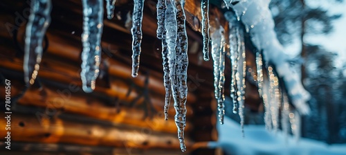 Winter Wonder: A Stunning Cluster of Glistening Icicles Delicately Hanging from the Eaves of a Roof on a Frosty Morning