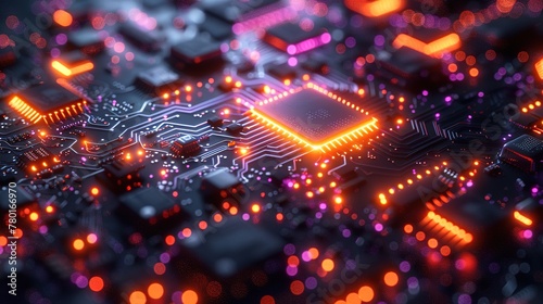 photosensitive sensor on a printed circuit board closeup with a violet glow - Generative Ai