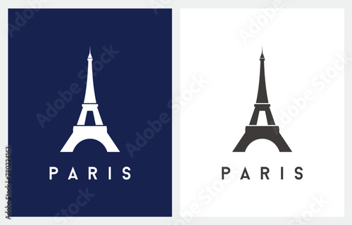 Eiffel Tower Paris France Black Silhouette logo design vector illustration