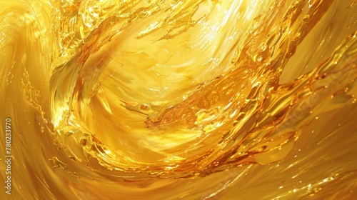 A mesmerizing abstract painting of swirling golden hues and bold organic shapes evokes the fluidity and limitless potential of biofuel as a renewable energy source. .