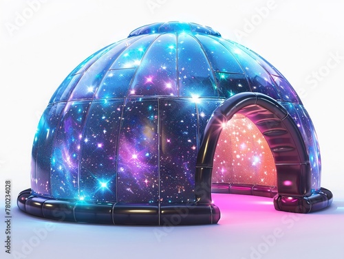 Inflatable planetarium in cyberpunk district, spiritual cosmos exploration, phenomena projections, starlit night ,8k resolution ,isolate white background
