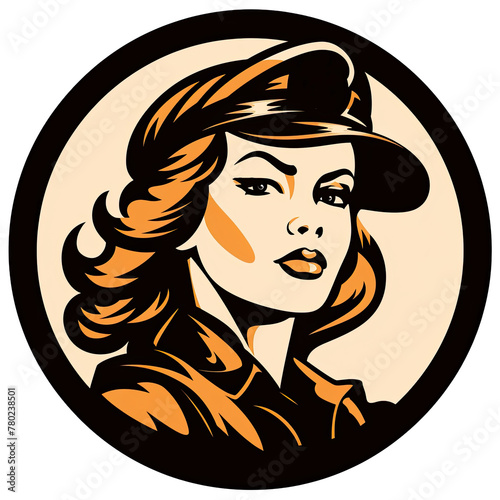 A logo of a female soldier within a circle