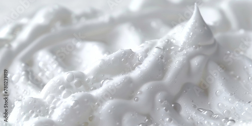 White foam texture background, closeup view of shampoo or cosmetic product
