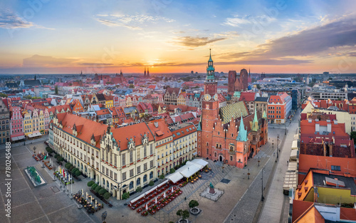 Rynek square with gothic Town Hall in Wroclaw, Poland
