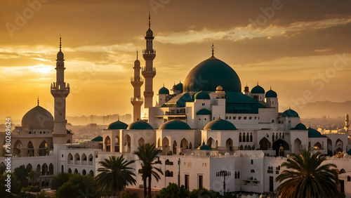 Grand mosque with sunset