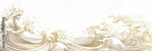 A golden line waves on white background, A Japanese great wave, 