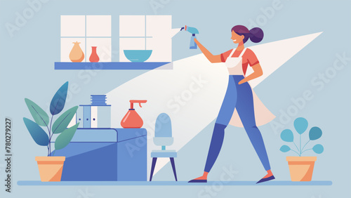 A woman happily sprays her DIY allnatural disinfectant around her home knowing it effectively kills germs without the use of harsh and