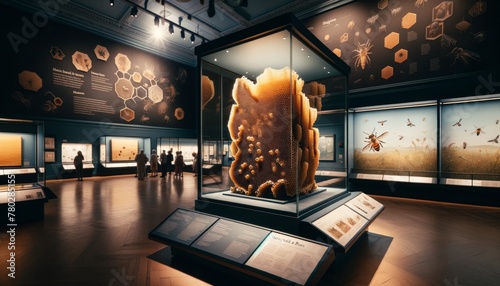 Honeycomb displayed in a natural history museum exhibit.