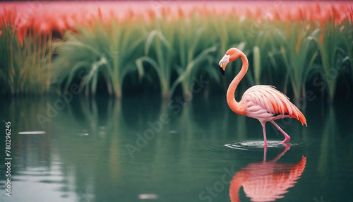 Pink flamingo wearing summer. Summer background. Generative ai 