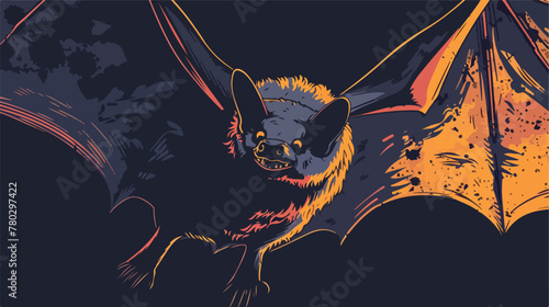 bat close up on a black background. Scanning the animal