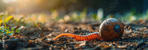 an Earthworm playing with football beautiful animal photography like living creature