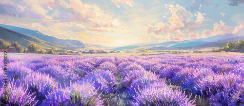 Lavender flower field in countryside. Panorama of nature concept.