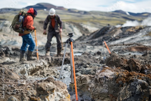 Scientific Team Measuring Geothermal Activity, Environmental Field Research