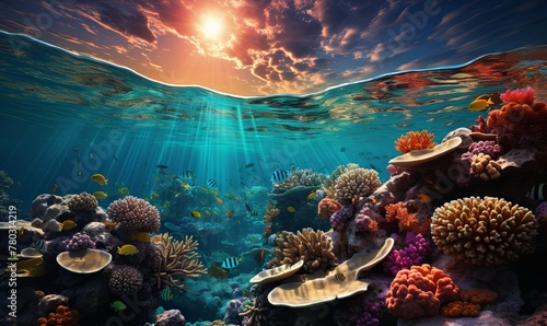 Diverse Marine Life in Vibrant Underwater Coral Scene