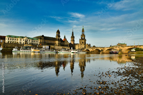 Panoeama cityscape Dresden germany with elbe river early morning